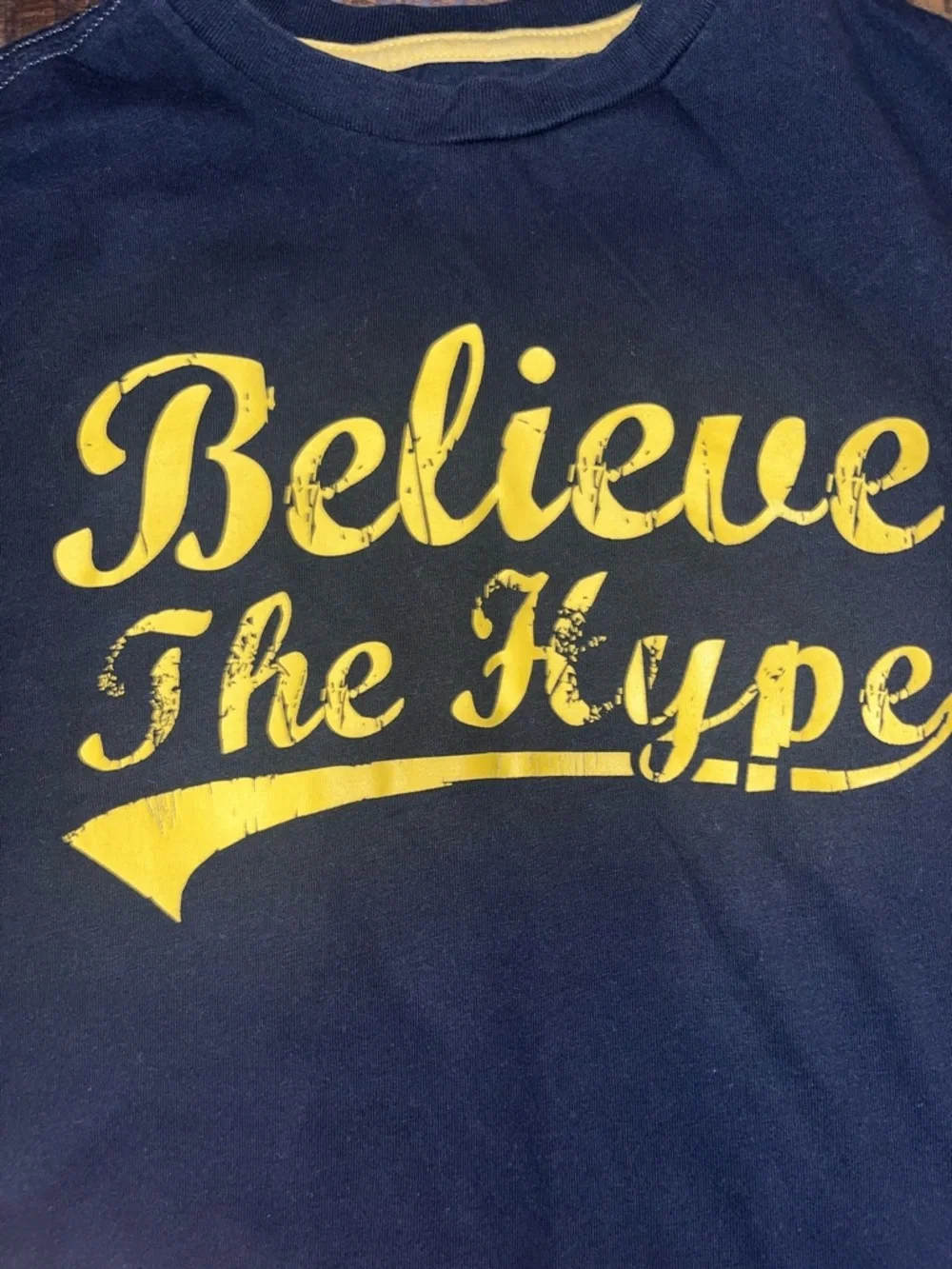 Old Navy Black Tee with Yellow 'Believe The Hype' Graphic